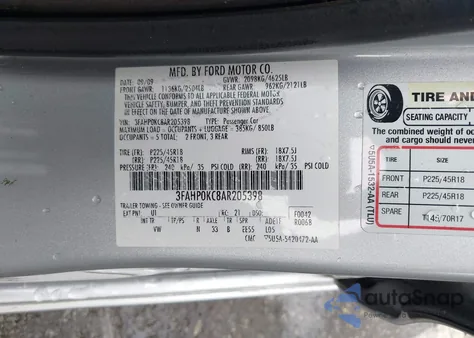 2010 Ford Fusion Sport z USA, uszkodzony, nr VIN 3FAHP0KC8AR205398